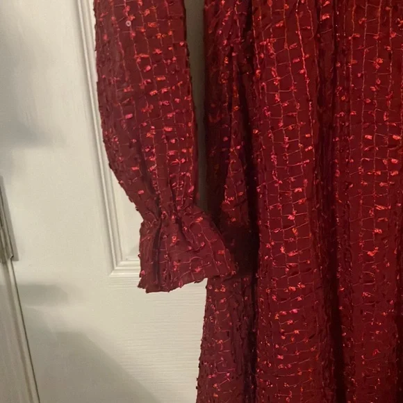 Elegant Embroidered Sequined Red Dress with Ruffle Hem - Picture 3 of 7